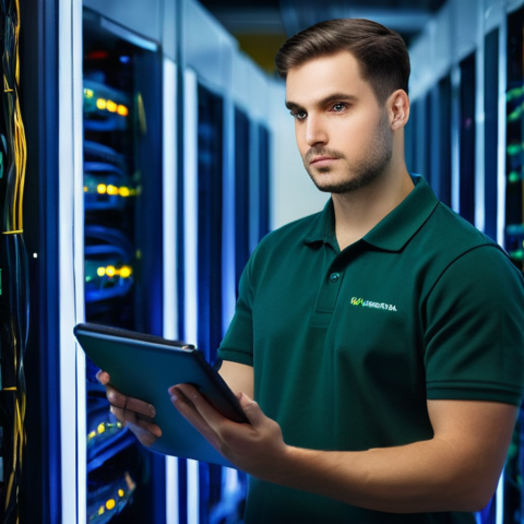 정보기기운용 자격증으로 진출 가능한 직군과 전망 - **Prompt:** A focused male System and Network Administrator, in his early 30s, dressed in a professi...