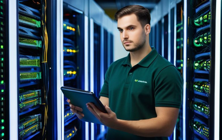 정보기기운용 자격증으로 진출 가능한 직군과 전망 - **Prompt:** A focused male System and Network Administrator, in his early 30s, dressed in a professi...