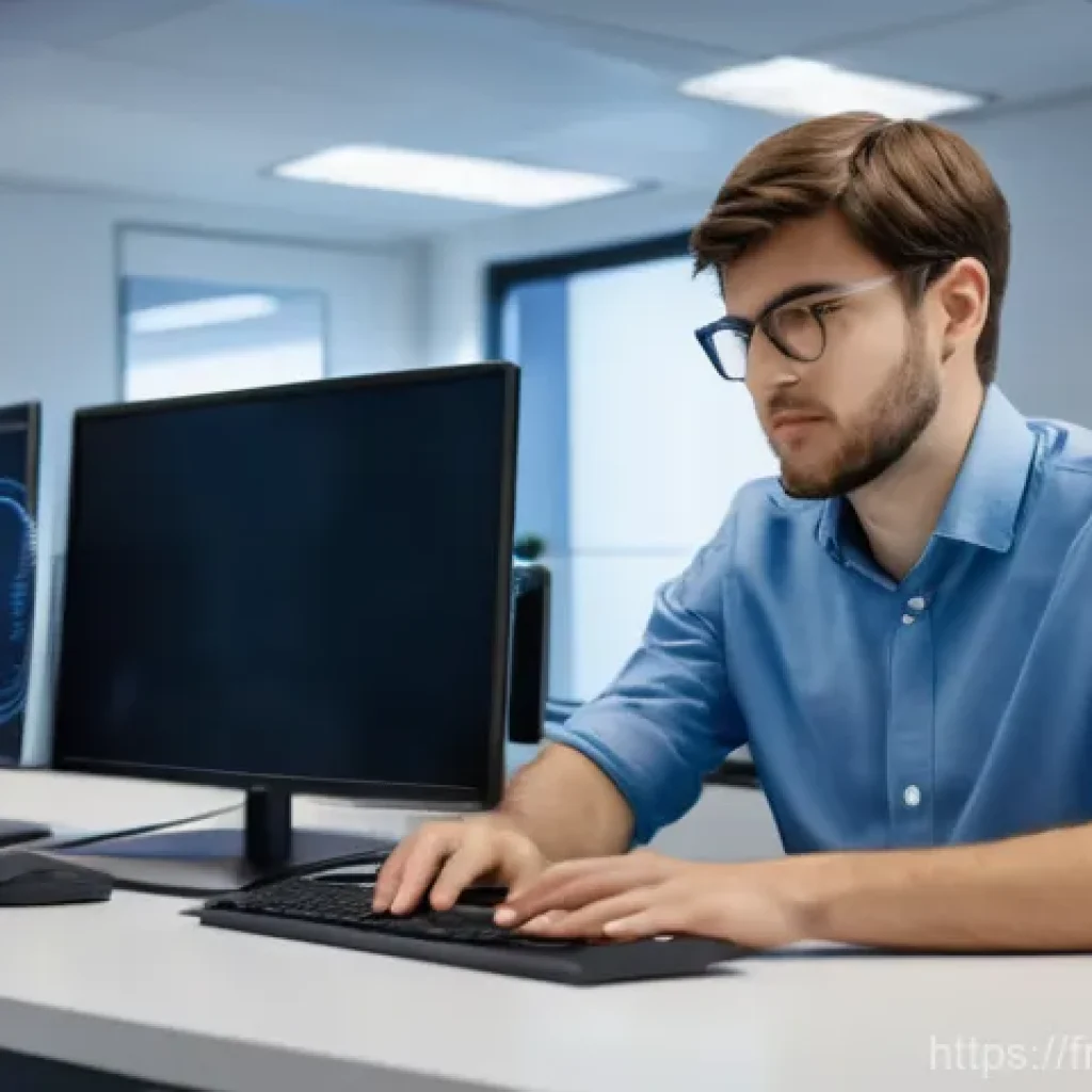 정보기기운용 실기 시험에서 자주 다뤄지는 사례 분석 - **Prompt:** A highly focused IT network engineer, a man in his late 20s, with short, neat brown hair...