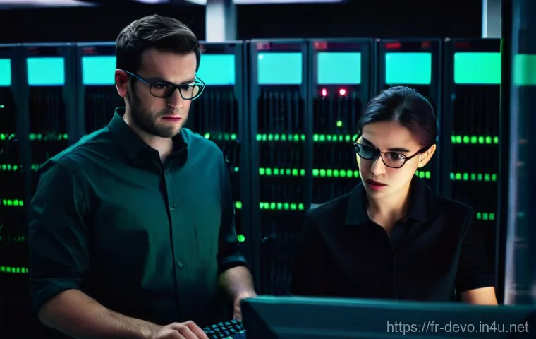 정보기기운용 실무에서 자주 다뤄지는 사례 분석 - **Prompt 1: The Critical Server Downtime**
    "A wide shot inside a modern, slightly futuristic ser...