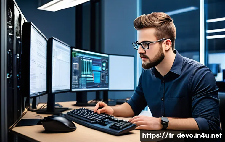 정보기기운용 자격증 취득 후 IT 기술 지원 분야 진출기 - A professional IT support technician in a modern office environment, wearing smart casual attire and...