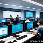 Home 21 정보기기운용과 네트워크관리사 자격증 비교 및 활용 사례 - A modern French office environment showing a diverse group of young IT professionals collaborating o...
