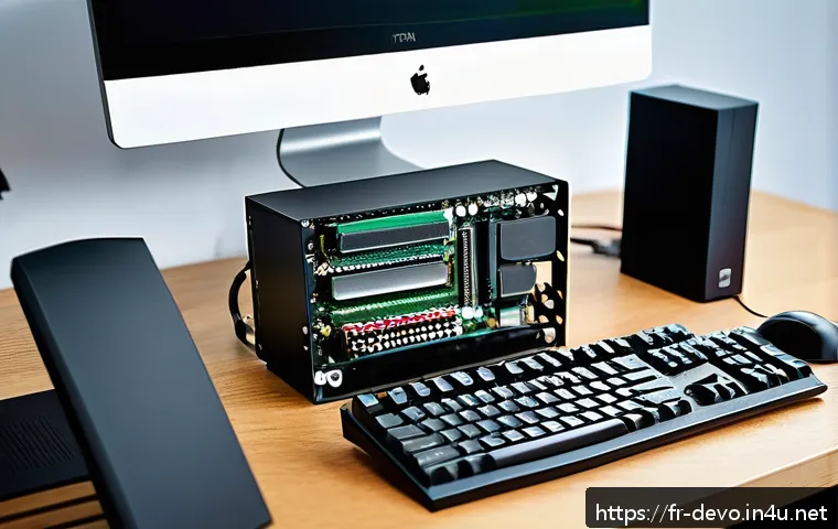 정보기기운용 실기 시험에서 활용되는 장비 점검 기술 - A detailed, realistic close-up of a modern desktop computer&rsquo;s internal components, including the pro...