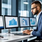 Home 23 정보기기운용 자격증 취득 후 이직에 성공한 경험담 - A professional IT equipment manager in a modern French office environment, working on a sleek laptop...