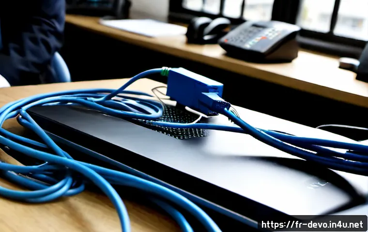 정보기기운용 실무에서 자주 발생하는 네트워크 장애 사례 - Photorealistic French office network outage, a stressed IT technician in a modest Paris business wor...