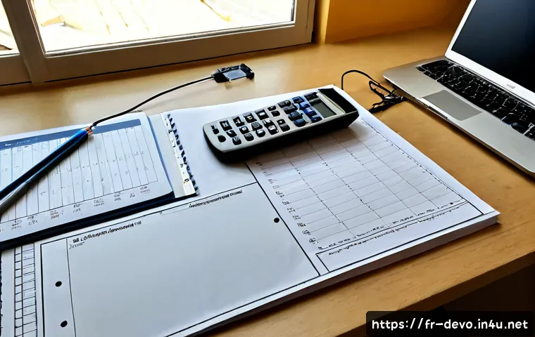 Home 17 정보기기운용 필기 시험에서 출제된 주요 개념 정리 - Photorealistic overhead study desk scene for an IT operations written exam, neatly arranged blank pr...